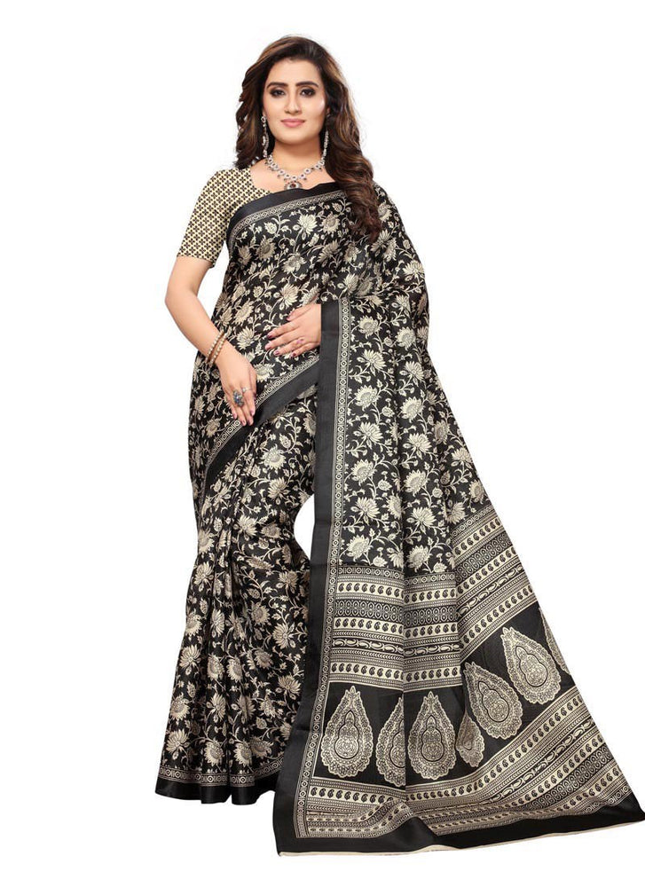 Off White, Black Color Bhagalpuri Silk Saree only in Bigswipe