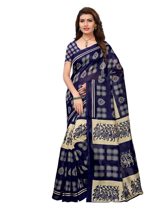 Navy Blue, Beige Color  Poly Silk Saree only in Bigswipe