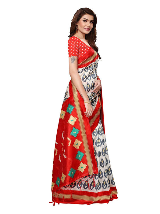 Off White, Red, Multi Color Poly Silk Saree only in Bigswipe