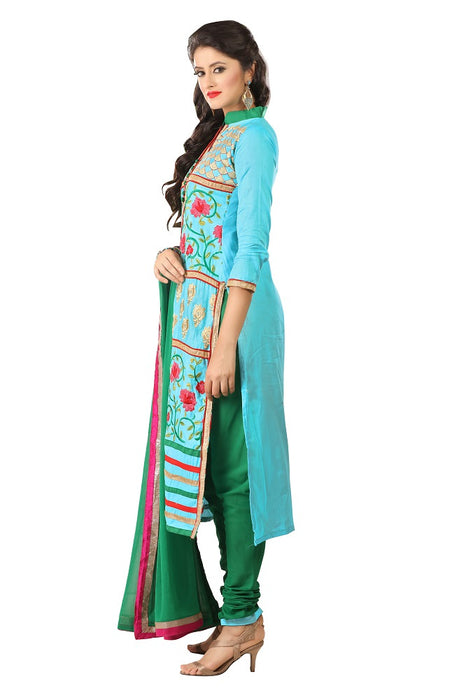 Womens Designer Light Blue Cotton Partywear Salwar Suit Dress Material For Womens