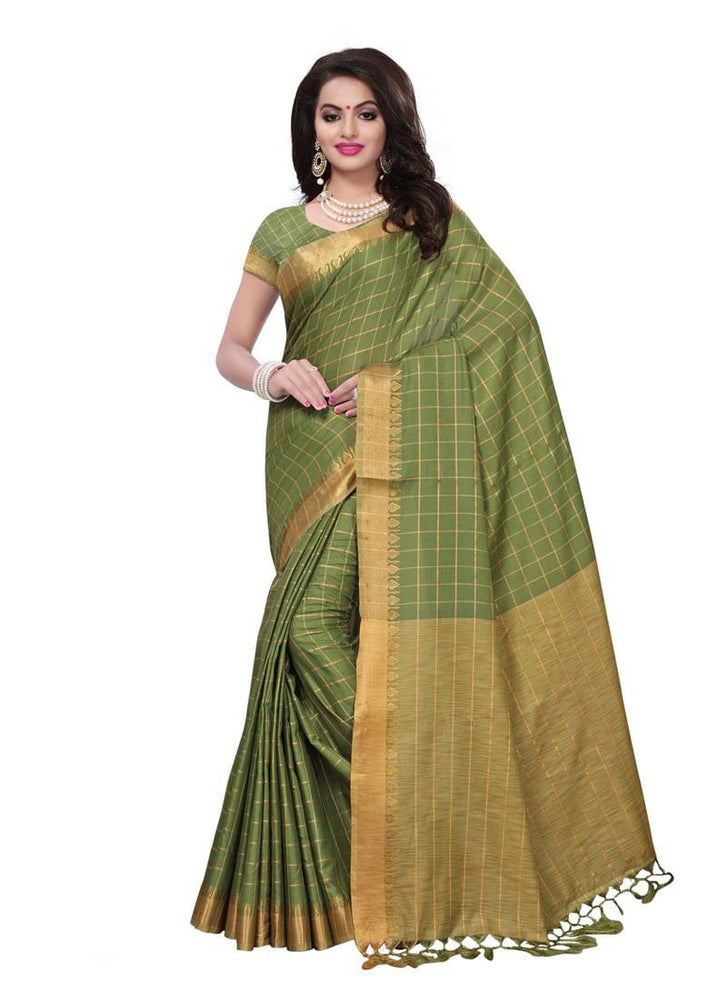 Green Color  Poly Linen Saree only in Bigswipe