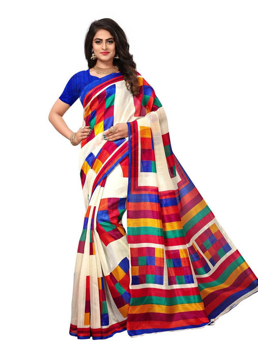 Off White, Blue Color  Bhagalpuri Silk (Art Silk) Saree only in Bigswipe