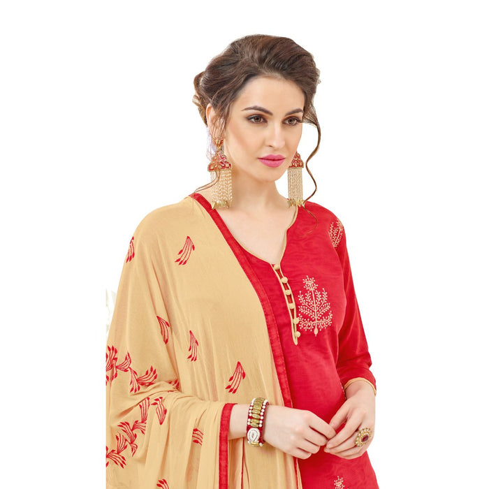 Cotton Jacquard Fabric Red Color Dress Material only in Bigswipe