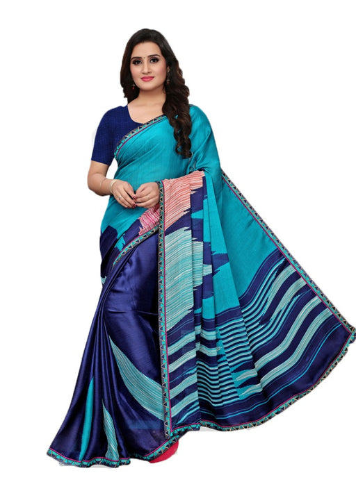 Navy Blue, Multi Color Shimmer Printed Work Saree only in Bigswipe