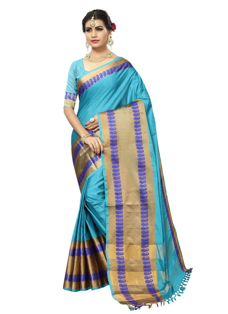 Blue, Golden Color  Poly Silk Saree only in Bigswipe