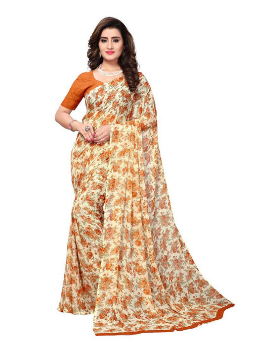 Cream, Brown, Multi Color  Crushed Georgette Saree only in Bigswipe