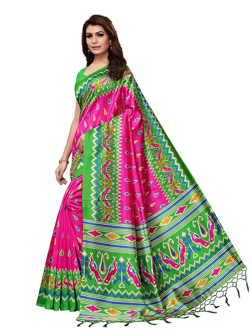 Pink, Green, Multi Color Poly Silk Saree only in Bigswipe