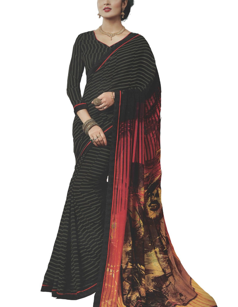 Georgette Digital Saree With Blouse-Multi Color Saree only in Bigswipe