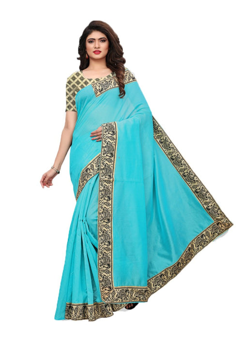 Blue Color Chanderi Silk Printed Work Saree only in Bigswipe