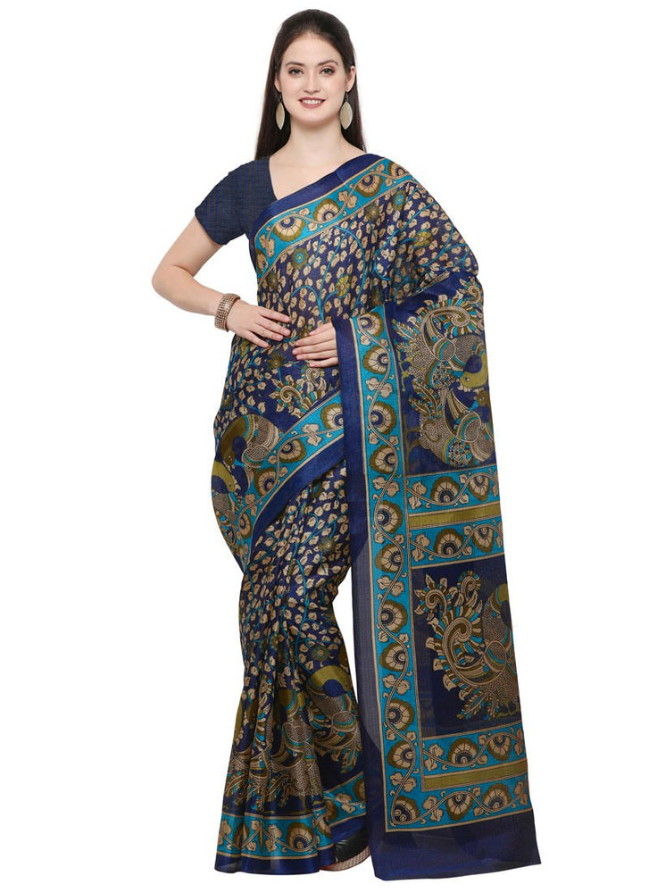 Navy Blue,Multi Color Tussar Silk Saree only in Bigswipe