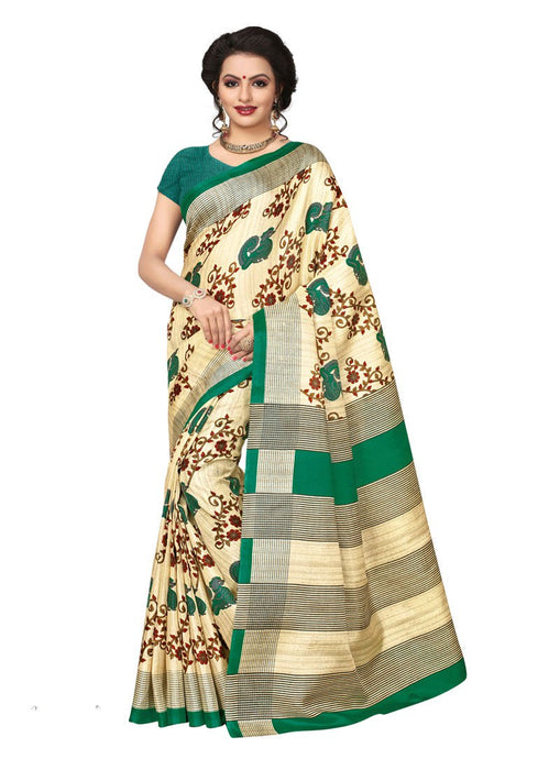 Beige, Green Color Bhagalpuri Silk Saree only in Bigswipe