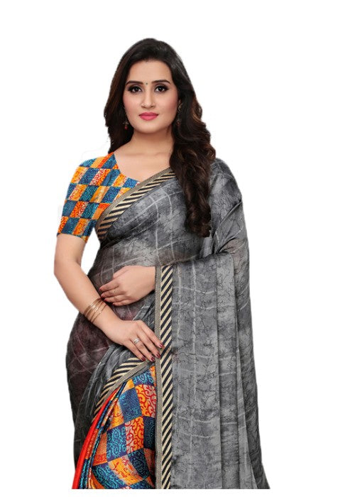 Multi Color Chiffon Printed Work Saree only in Bigswipe