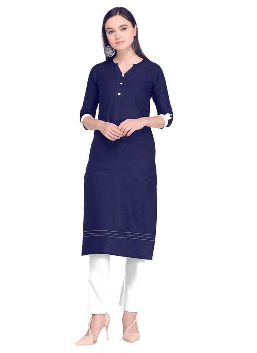 Navy Blue Color Dyed Cambric Cotton Kurti only in Bigswipe