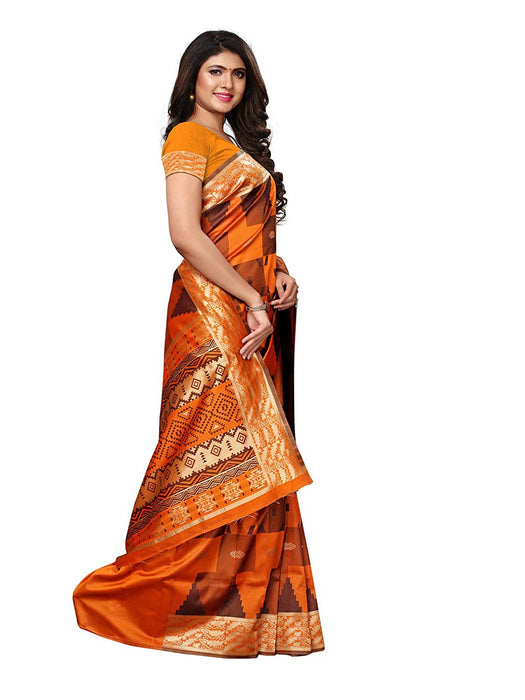 Orange, Black Color Poly Silk Saree only in Bigswipe