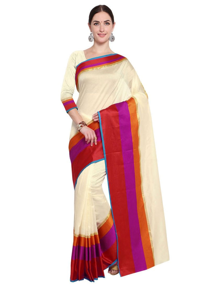 Off White,Multi Color Poly Silk Saree only in Bigswipe