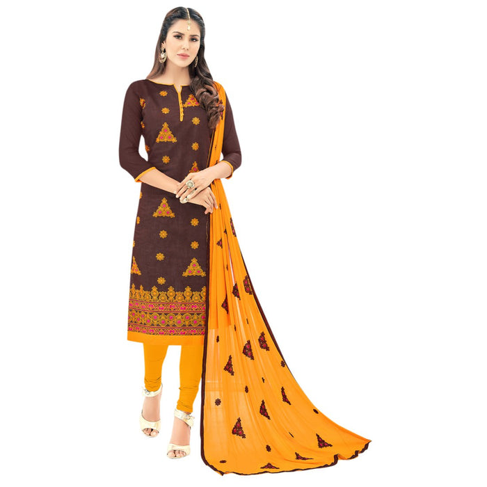 Chanderi Fabric Brown Color Dress Material only in Bigswipe