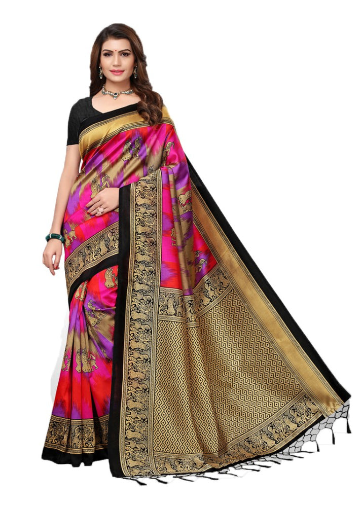 Black, Pink, Multi Color Poly Silk Printed Work Saree only in Bigswipe