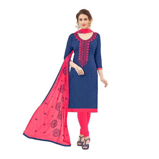 Cotton Jacquard Fabric Blue Color Dress Material only in Bigswipe