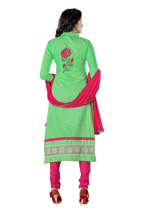 Light Green Cotton Embroidered Straight Suit Dress Material only in Bigswipe