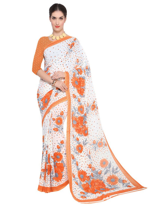 Off White, Orange Color Georgette Saree only in Bigswipe