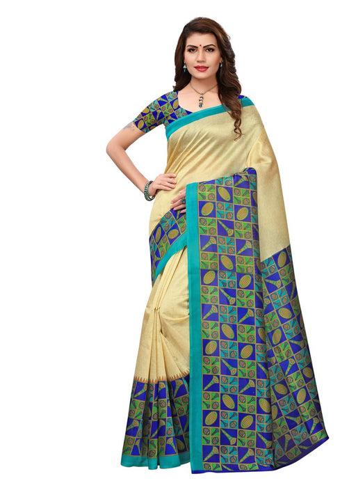 Beige, Blue, Multi Color  Poly Silk Saree only in Bigswipe