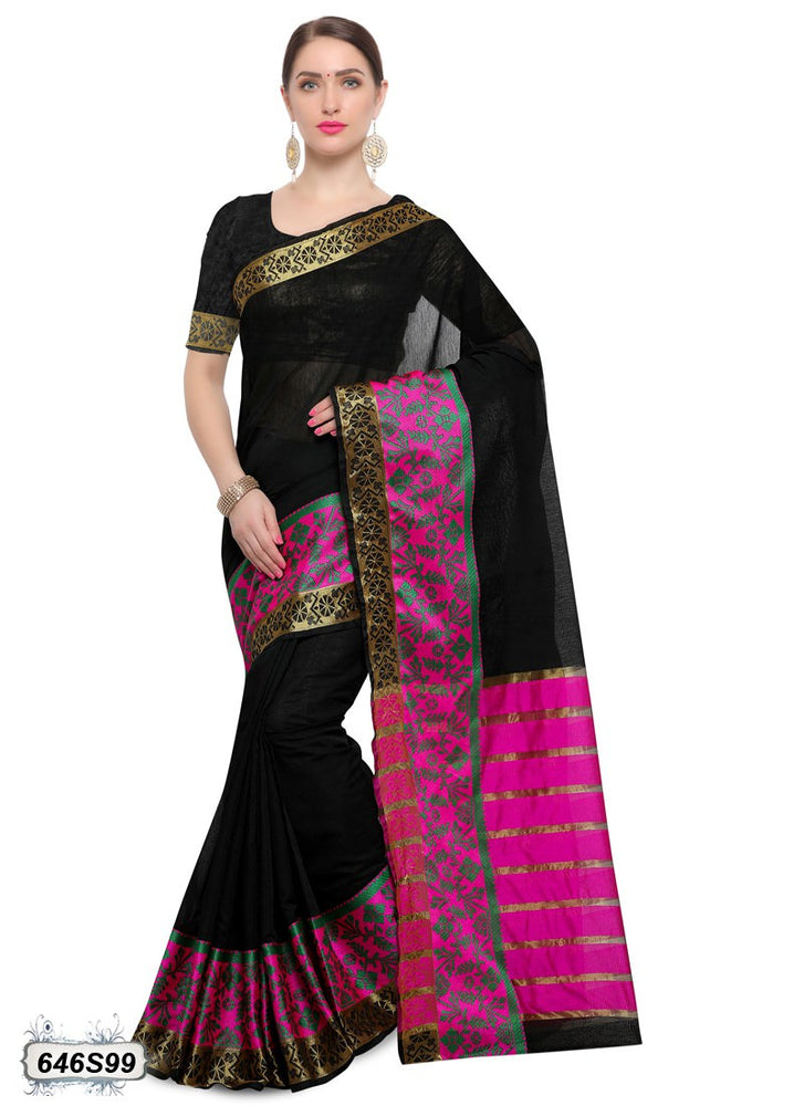 Black Color Chanderi Silk Saree only in Bigswipe