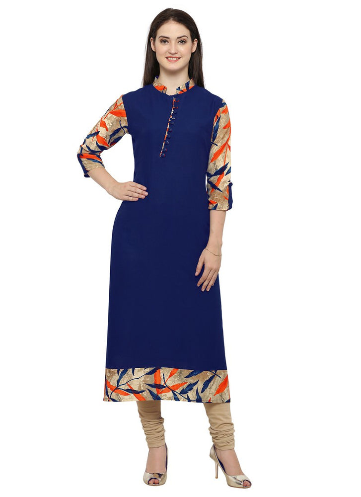 Navy Blue,Multi Color Printed,Buttons Rayon Kurti only in Bigswipe