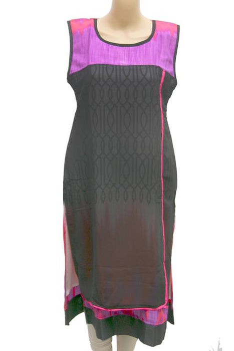 Black &amp; Purple Synthetic Sleeveless Printed Kurta only in Bigswipe