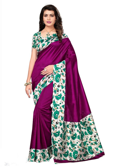 Magenta, Off White, Turquoise Color Poly Silk Saree only in Bigswipe