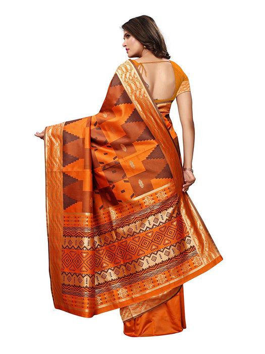 Orange, Black Color Poly Silk Saree only in Bigswipe