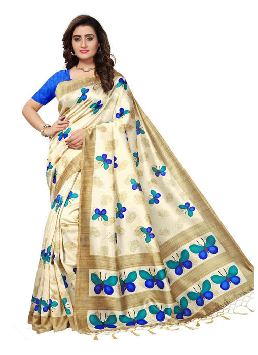 Beige, Blue Color  Poly Silk Saree only in Bigswipe