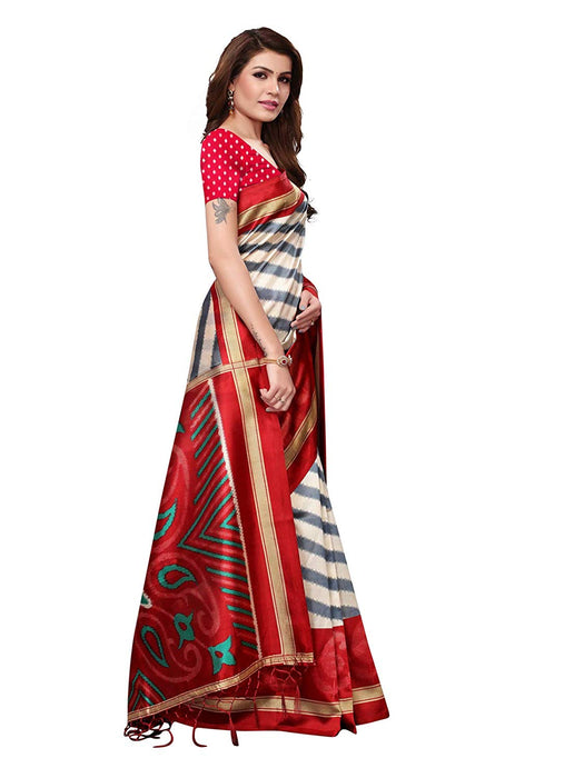 Off White, Maroon Color Poly Silk Saree only in Bigswipe