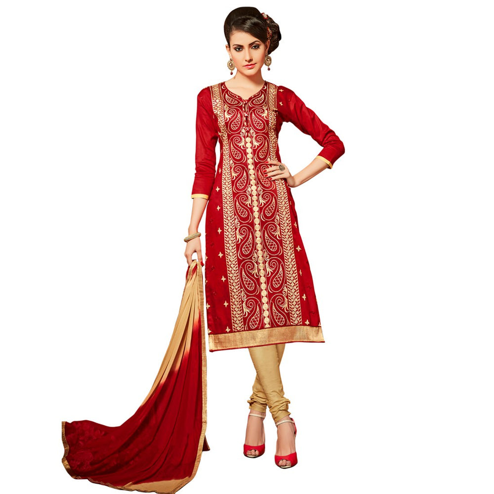 Glaze Cotton Fabric Red Color Dress Material only in Bigswipe