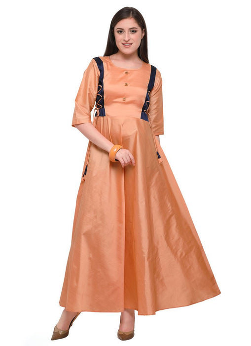 Peach Color Buttons Poly Silk (Two Tone Silk) Kurti only in Bigswipe