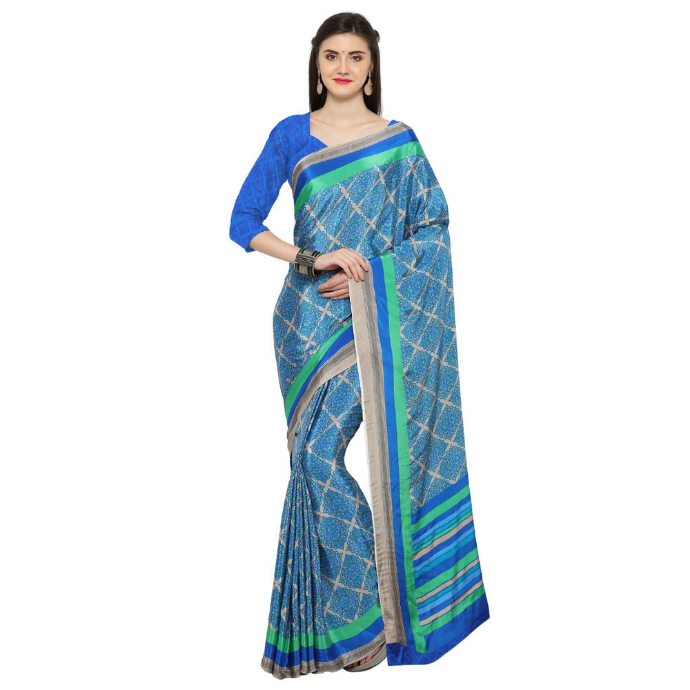 Crepe Fabric Blue Color Saree with Blouse only in Bigswipe