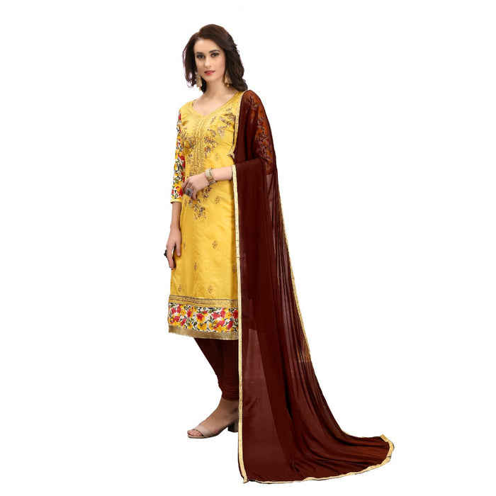 Chanderi Cotton Fabric Yellow Color Dress Material only in Bigswipe