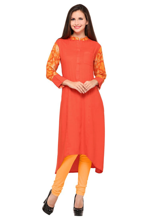 Orange Color Printed Rayon Kurti only in Bigswipe