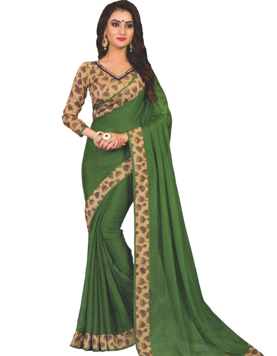 Designer Printed Saree With Blouse Dark Green Color only in Bigswipe