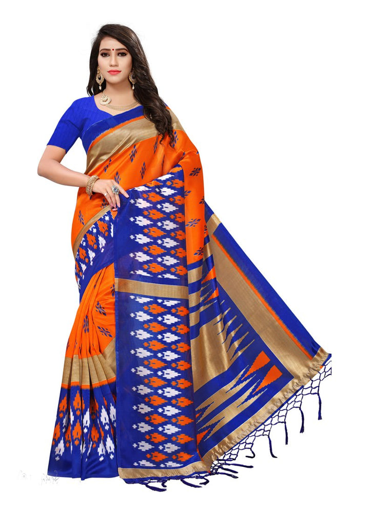 Orange, Blue Color  Poly Silk Saree only in Bigswipe