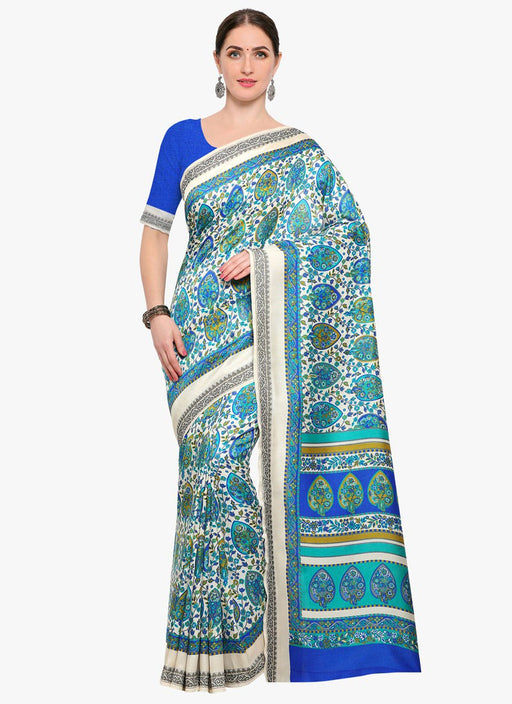 Off White, Blue Color Terylene Saree only in Bigswipe