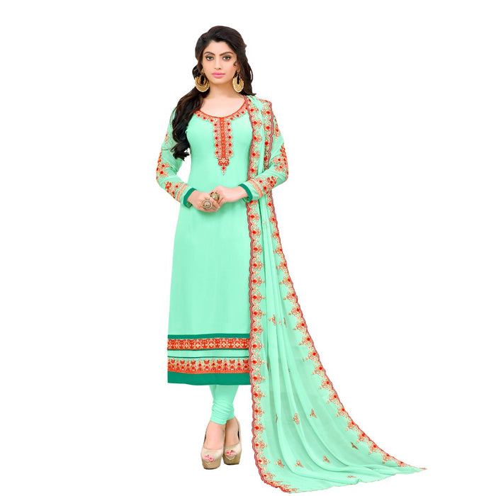 Georgette Fabric Pista Green Color Dress Material only in Bigswipe