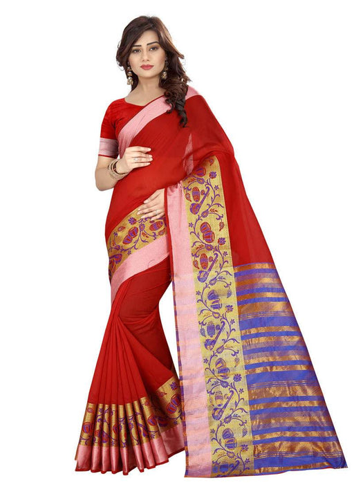 Maroon, Blue Color Cotton Silk Saree only in Bigswipe