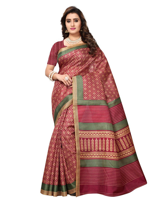 Beige, Maroon Color  Bhagalpuri Silk (Art Silk) Saree only in Bigswipe