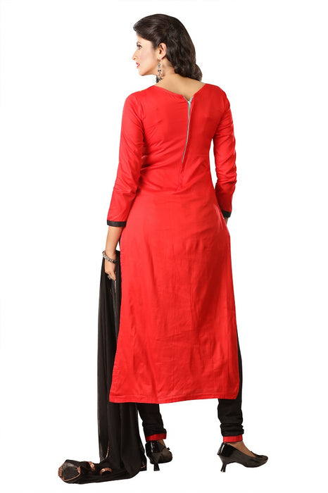 Women's Women's Cotton Embroidered Dress Material (MDMHK11 Red)