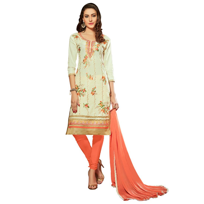 Glaze Cotton Fabric Cream Color Dress Material only in Bigswipe