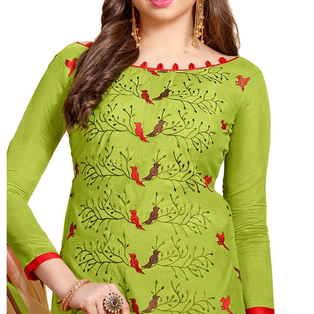 Chanderi Fabric Green Color Dress Material only in Bigswipe