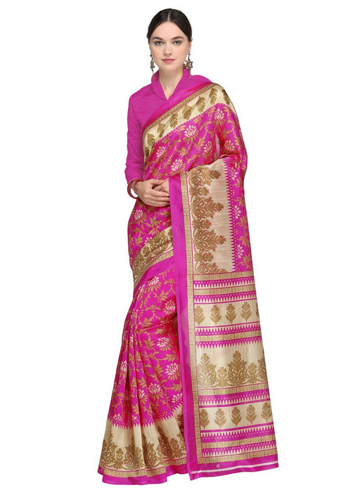 Pink, Beige, Multi Color  Poly Silk Saree only in Bigswipe