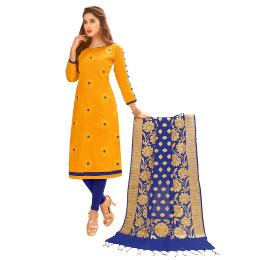 Glace Cotton Fabric Yellow Color Dress Material only in Bigswipe