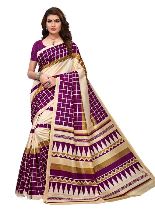 Beige, Magenta Color  Bhagalpuri Silk (Art Silk) Saree only in Bigswipe