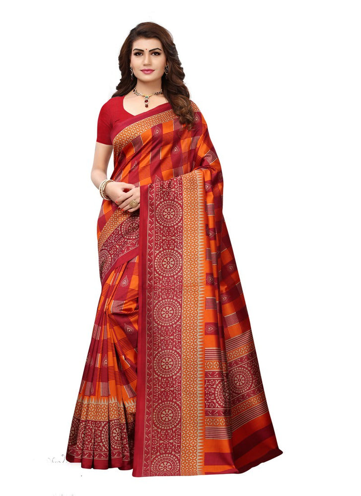 Maroon, Orange Color  Poly Silk Saree only in Bigswipe